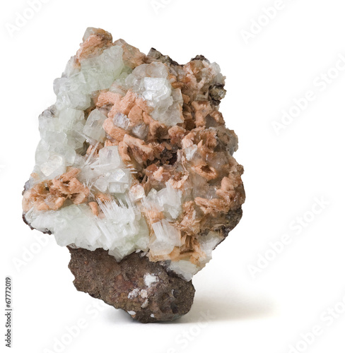 Apophyllite and Stilbite (pink) from India. 12cm high. photo