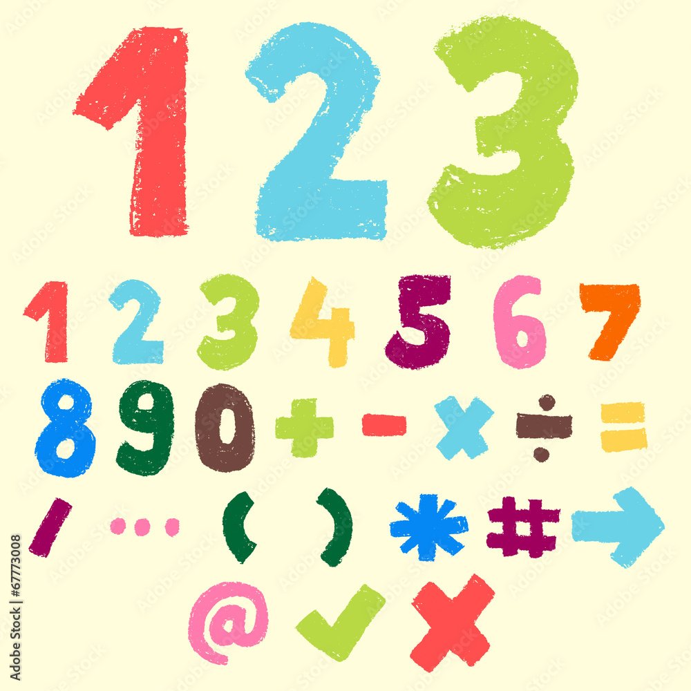Naklejka premium hand drawn colorful number and symbol