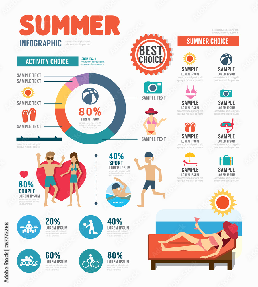 Infographic summer template design . concept vector illustration - obrazy, fototapety, plakaty 