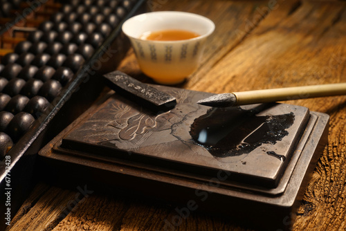 Canvas Print Close up of chinese old shop, focus on the calligraphy