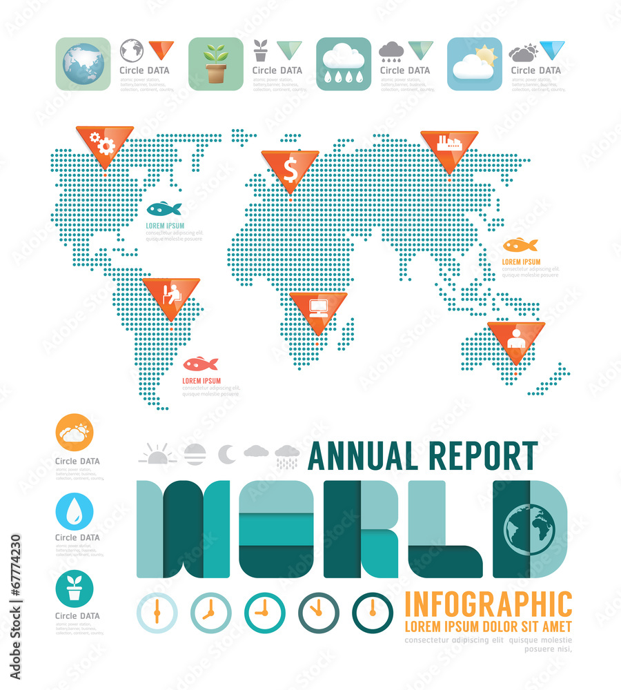 Infographic annual report world template design . concept vector
