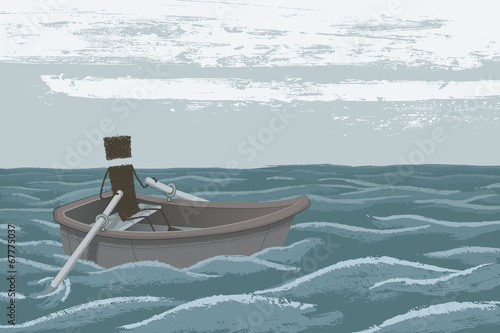 Paddling. A person navigating a rowboat