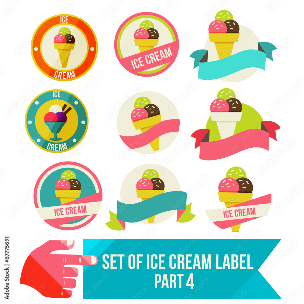 Set of modern ice cream shop badges and labels