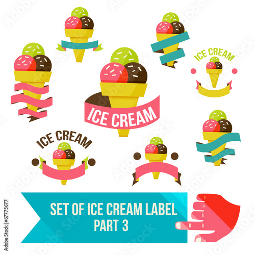 Set of modern ice cream shop badges and labels