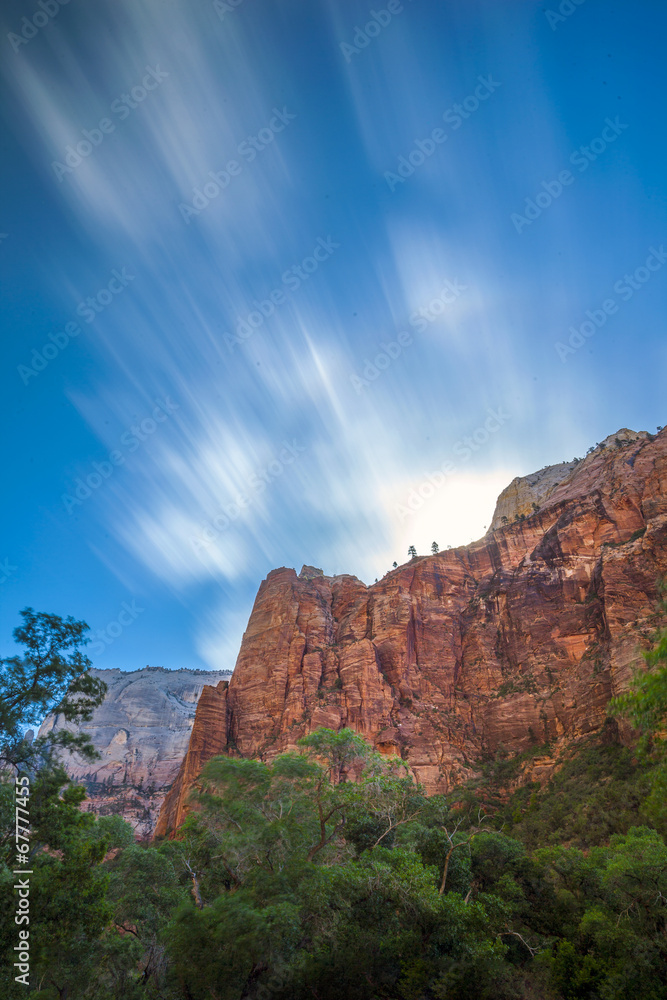 Zion National Park. Close up of mountains and nice sky.