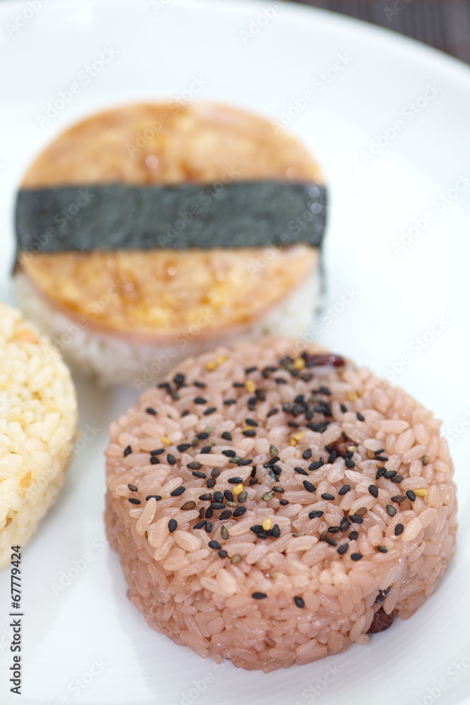 Japanese rice ball steamed red bean with sesame