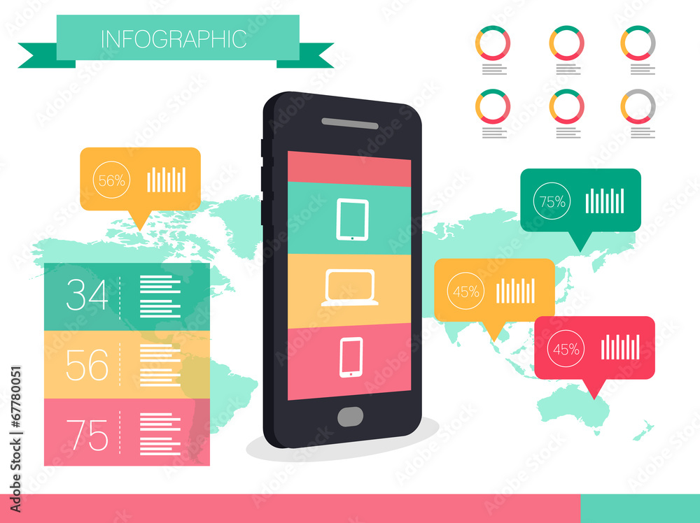 Smart phone and Smart devices info graphics. flat design