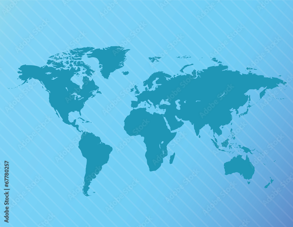 Vector World Map Illustration Isolated on Blue Background