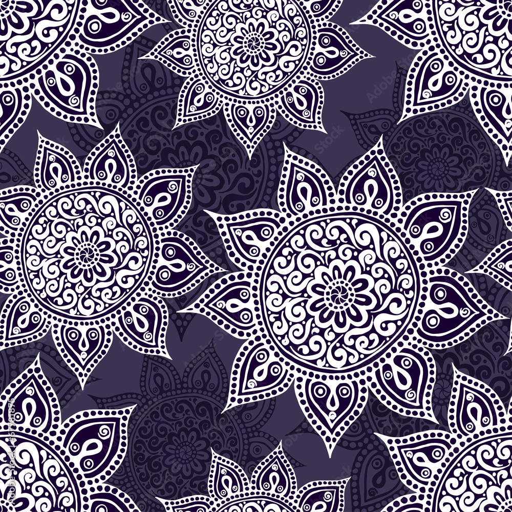 Ethnic seamless pattern with mandala and paisley. Ethnic seamless pattern with mandala and paisley.