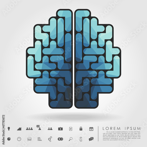 polygon brain from tetris blocks with business icon