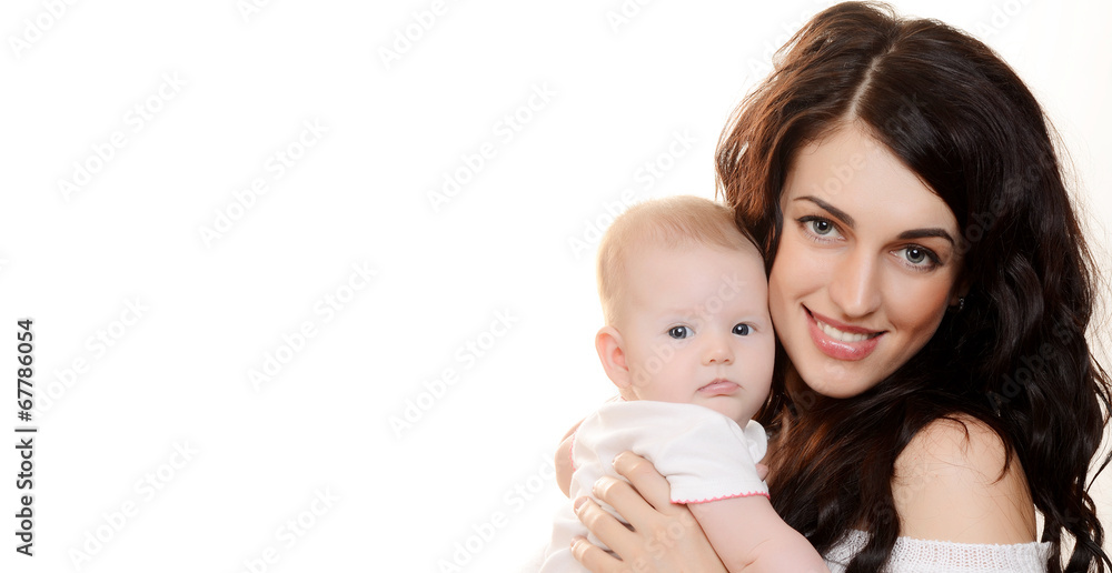 The happy mother with baby on white background The happy mother with baby on white background