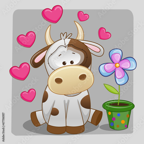 Cow with heart and flower