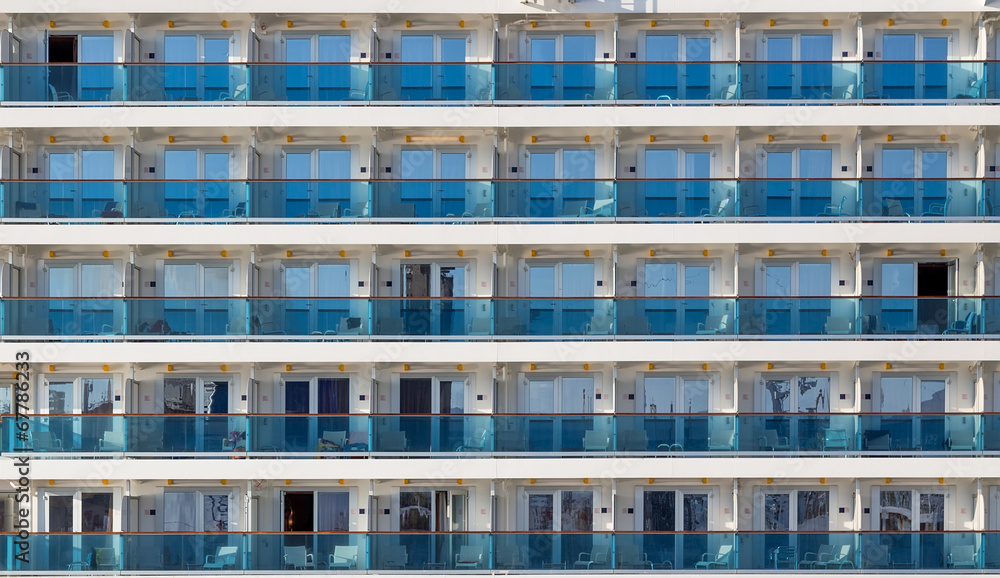 Cabin balconies of a modern cruise ship Cabin balconies of a modern cruise ship