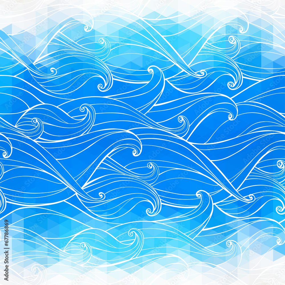 Fototapeta premium Abstract triangular background with hand-drawn waves