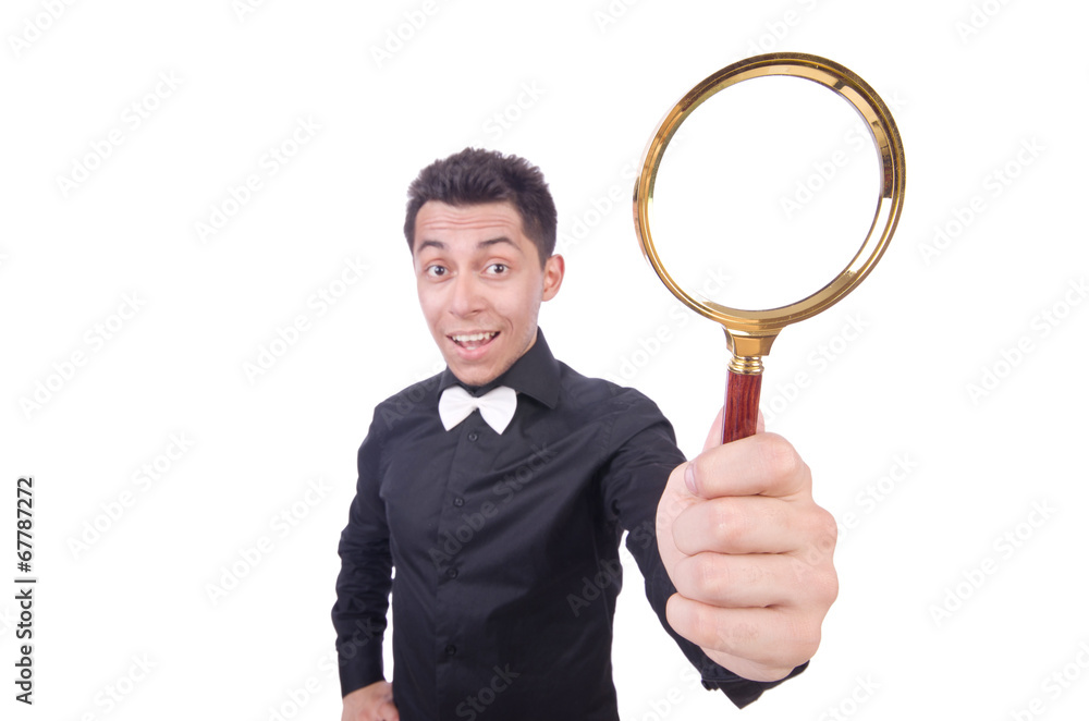 Funny man with magnifying glass Funny man with magnifying glass