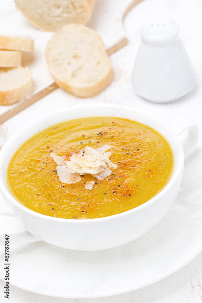 Cream soup of yellow lentils, vertical Cream soup of yellow lentils, vertical