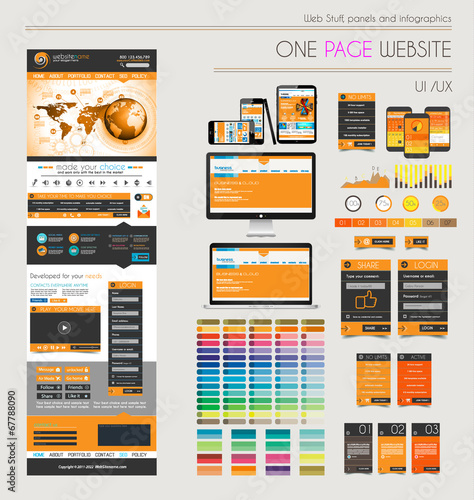 One page website flat UI UXdesign template.