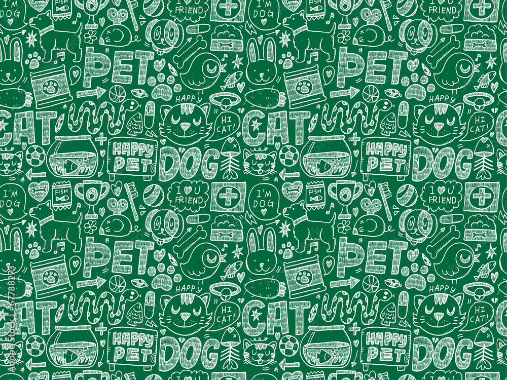 seamless doodle pet pattern