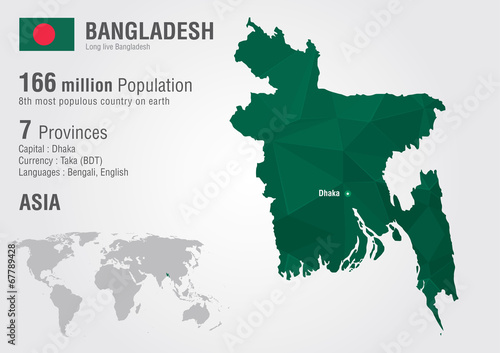 Bangladesh world map woth a pixel diamond texture. photo