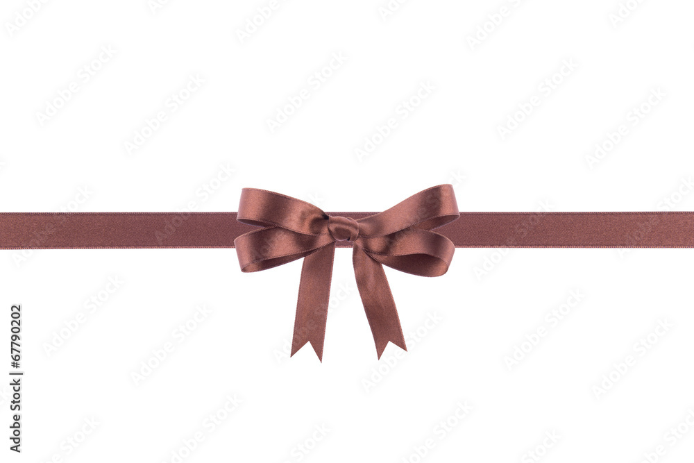 Brown ribbon with a bow on white background Brown ribbon with a bow on white background