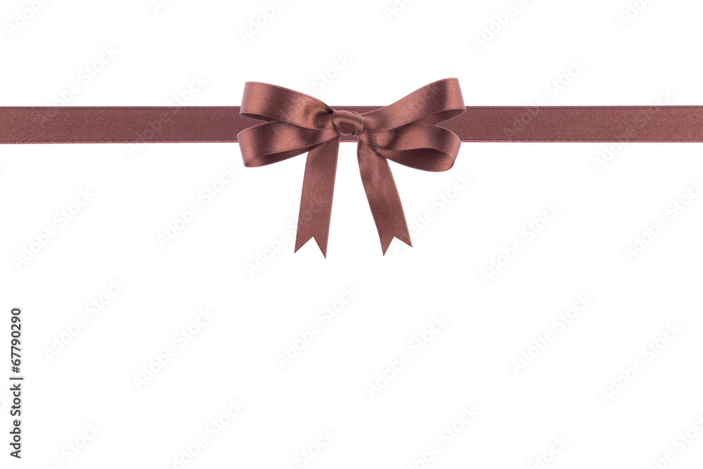 Brown ribbon with a bow on white background Brown ribbon with a bow on white background