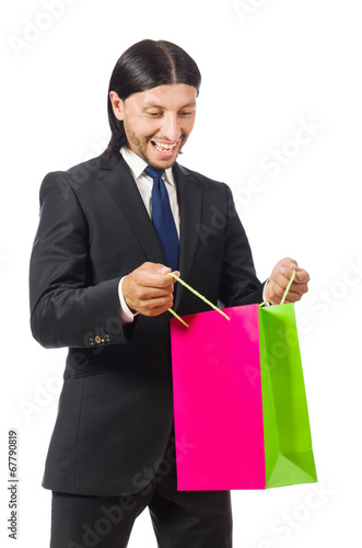 Man with shopping bags isolated on white