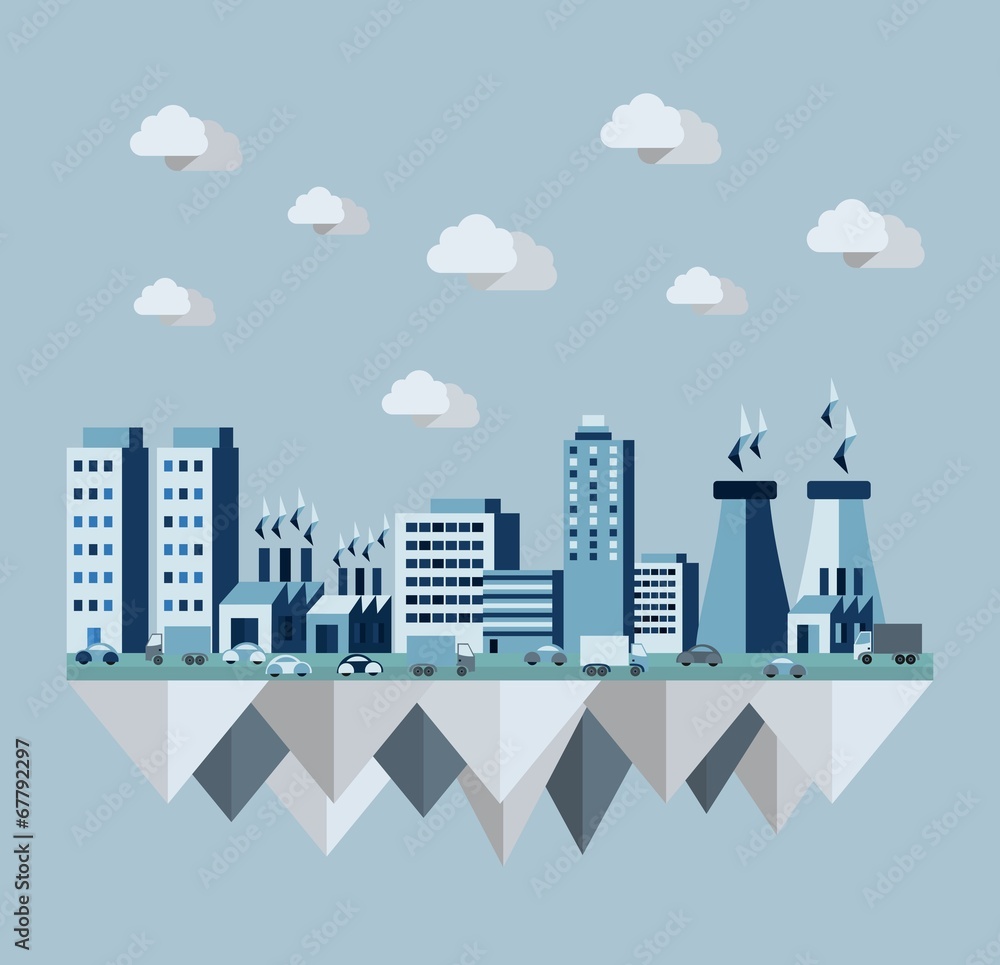 Pollution city concept illustration in flat style design