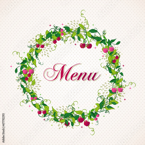 Vintage cherry plant wreath menu background
