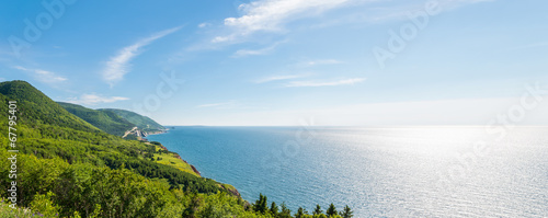 Panorama of a coastal scene on the cabot trail