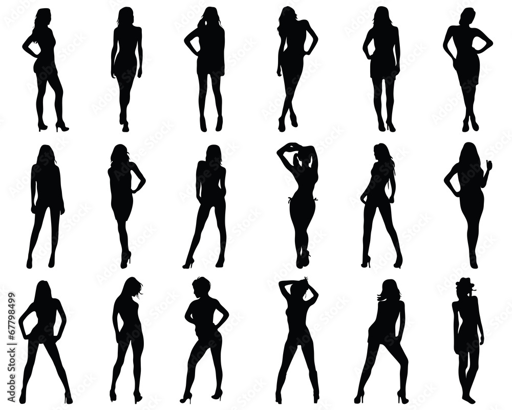 Black silhouettes of beautiful girls, vector Black silhouettes of beautiful girls, vector