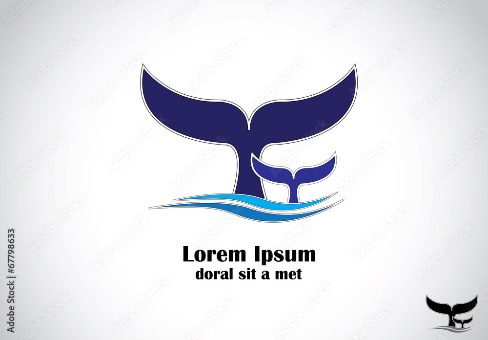 Obraz premium big blue tail of large whale shark with baby diving into ocean