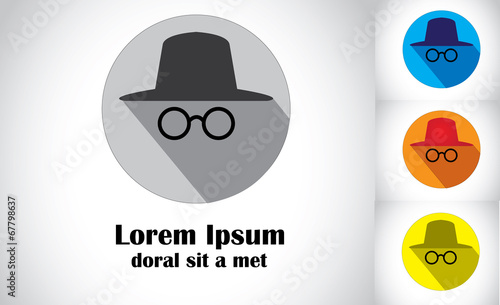 hat & goggles flat design abstract art detective spy agent set