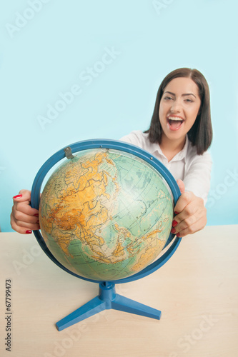 Business woman with the globe
