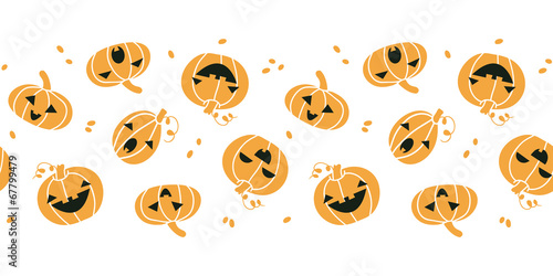 Smiling Halloween pumpkins horizontal seamless pattern