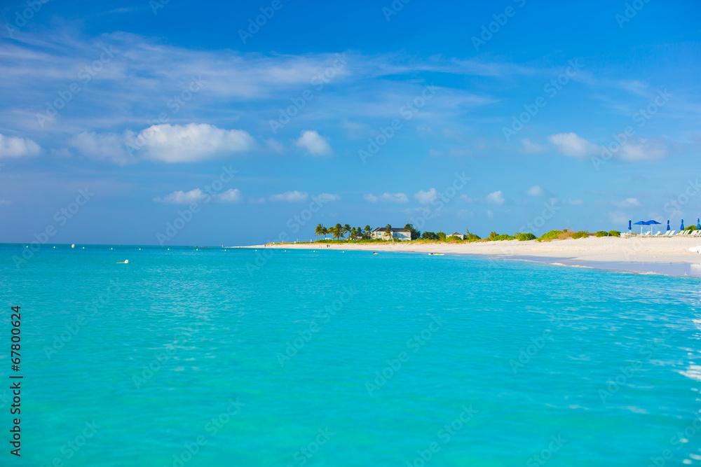 Perfect white beach with turquoise water on Caribbean Perfect white beach with turquoise water on Caribbean