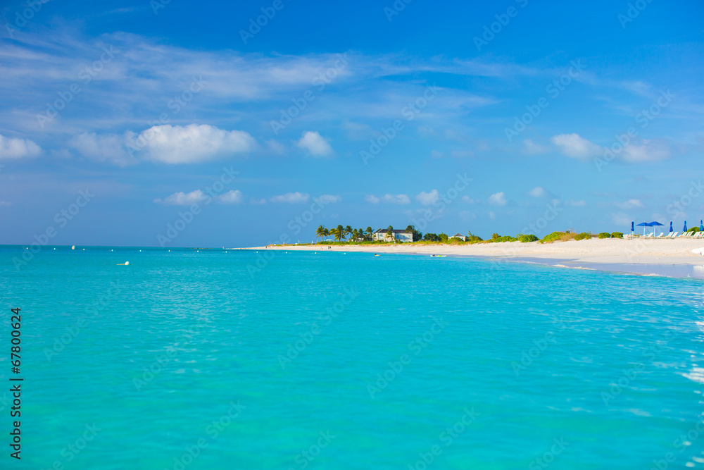 Perfect white beach with turquoise water on Caribbean