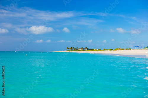 Perfect white beach with turquoise water on Caribbean