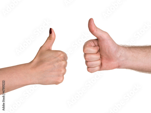 Businesspeople's hand showing thumb up sign