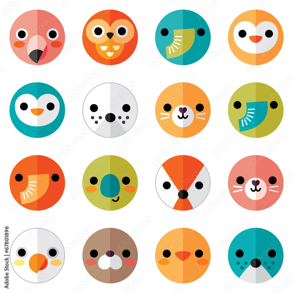cute animal smiley face stickers isolated on white Stock Vector | Adobe  Stock