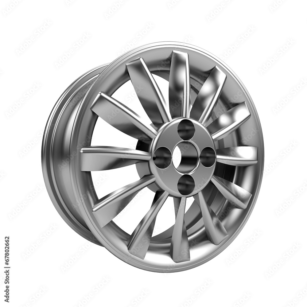 Fototapeta premium Polished chrome rim wheel on white