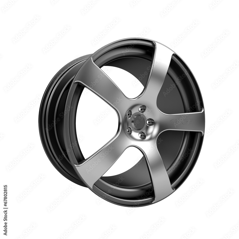 Obraz premium Polished chrome rim wheel on white