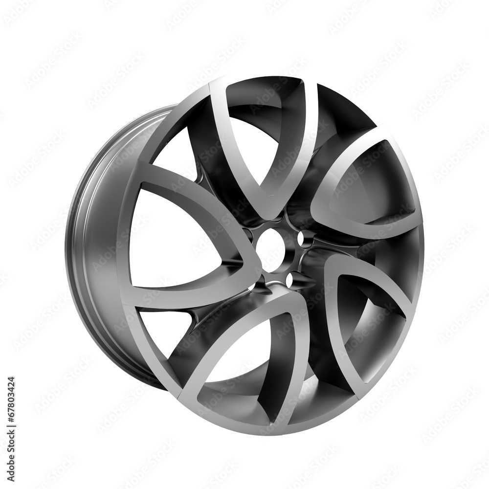 Obraz premium Polished chrome rim wheel on white