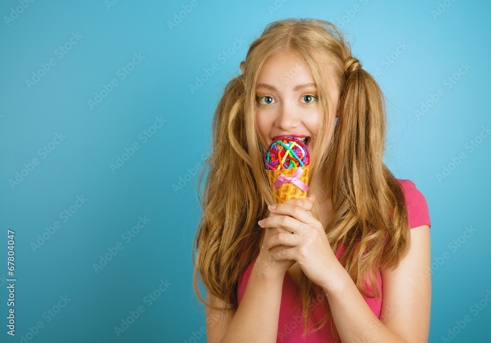pretty girl with colorful icecream