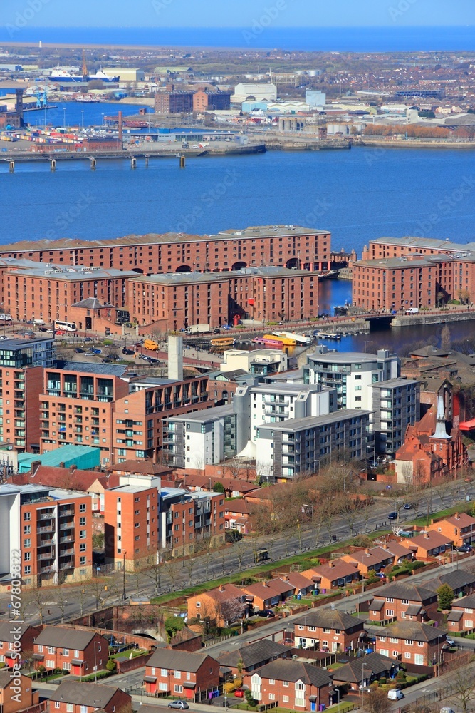 Liverpool aerial view with Albert Dock, United Kingdom