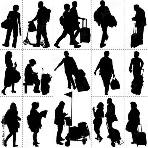 Silhouettes : personnes dans une gare, voyageurs
