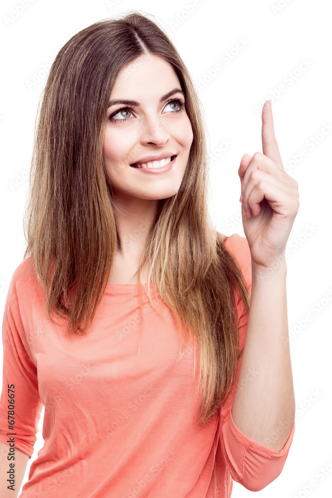 Woman pointing up Woman pointing up