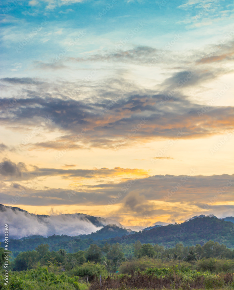 mountain  and blue sky with sunset