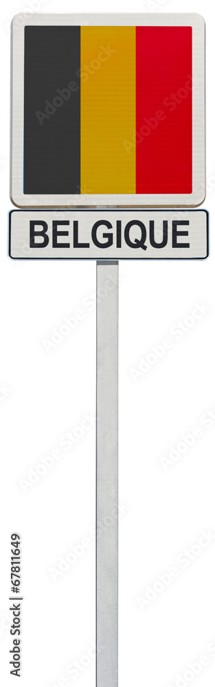 Fototapeta premium drapeau belge sur panneau de signalisation