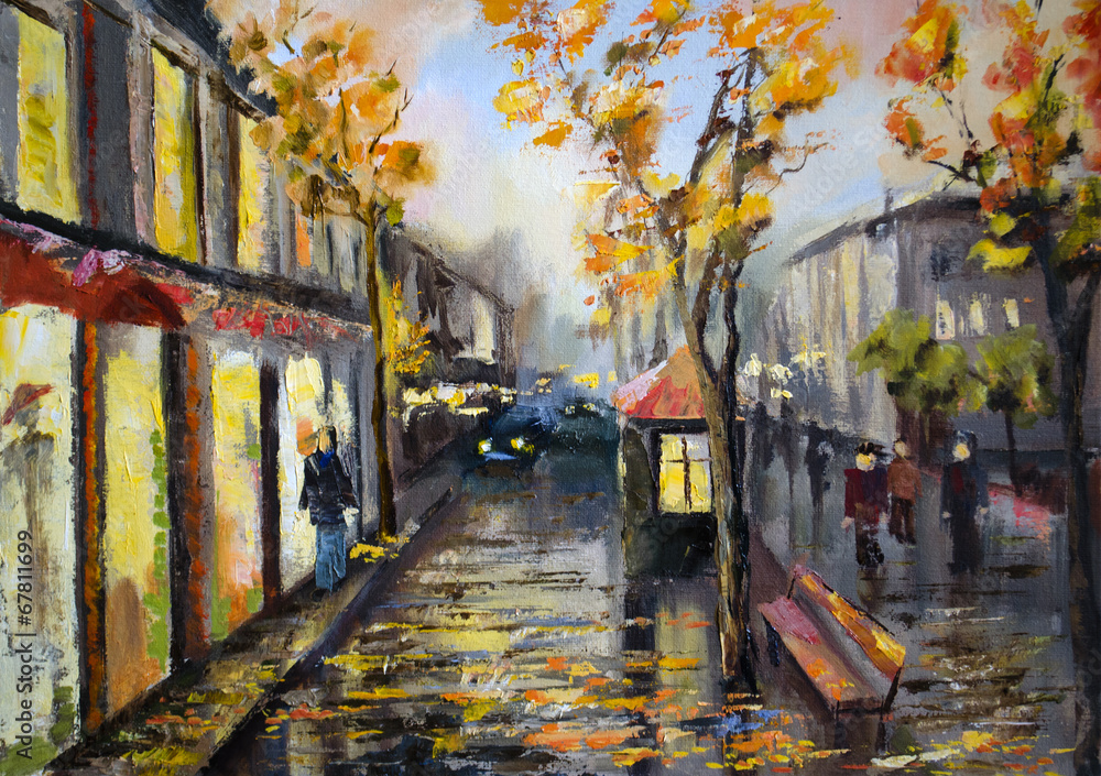 Fototapeta premium Illustration of city street.