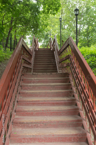 Fototapeta Naklejka Na Ścianę i Meble -  red wooden staircase